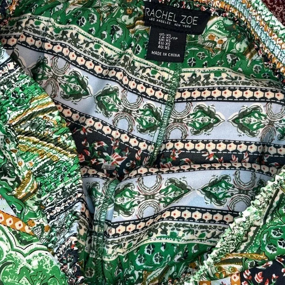 Rachel Zoe Satin Wide Leg Flowy Mixed Pattern Print Pull-On Trouser Pants / XS - Picture 2 of 2